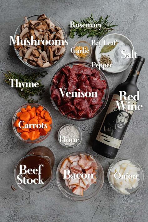 Venison Bacon, Beef Burgundy, Elk Recipes, Venison Stew, Venison Roast, Red Wine Recipe, Deer Recipes, Deer Meat Recipes, Deer Meat