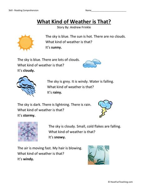 Teaching Weather, Seasons Worksheets, Weather Worksheets, Materi Bahasa Inggris, Teaching Reading Comprehension, Weather Words, Preschool Reading, Have Fun Teaching, 2nd Grade Worksheets