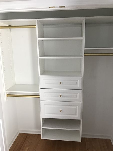 Standard Closets – Affordable Closet Systems and Organizers Standard Size Closet Organization Ideas, Standard Closet Organization Ideas, Reach In Closet Makeover Diy, Diy Reach In Closet System, Small Closet System Ideas, Standard Closet Makeover, Standard Closet Organization, Teen Closet Ideas, Closetmaid Closet System