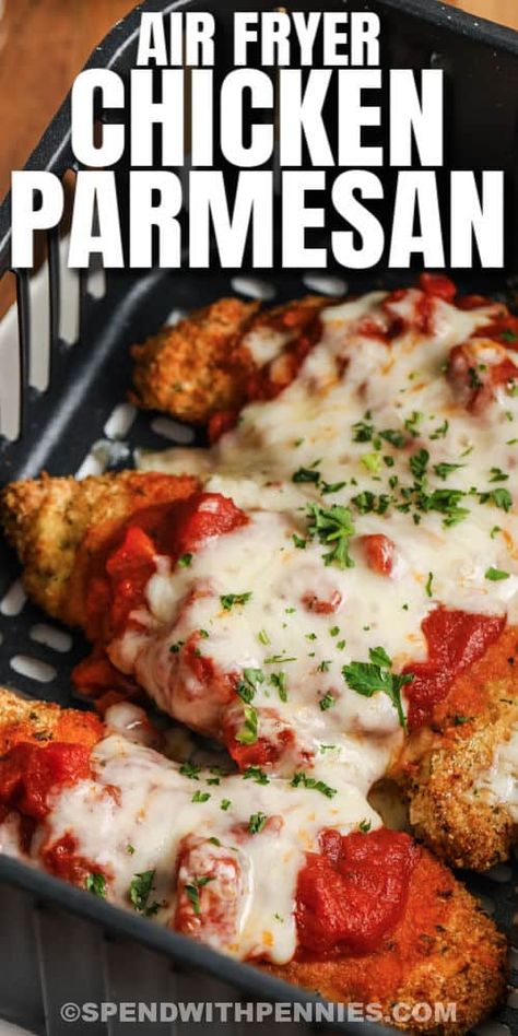 Air Fryer Chicken Parmesan can be made with chicken breast or chicken tenders. Cook them up in the air fryer instead of the oven to make them crispy and delish. #spendwithpennies #airfryerchickenparmesan #chickenparmesan #entree #recipe #healthy #easy #best #breaded #cook #cheese #airfryer Air Fryer Chicken Parmesan, Air Fryer Recipes Chicken Breast, Chicken Entree, Recipe To Cook, Chicken Parmesan Recipe Easy, Air Fryer Fried Chicken, Breaded Chicken Breast, Chicken Parmigiana, Air Fry Recipes