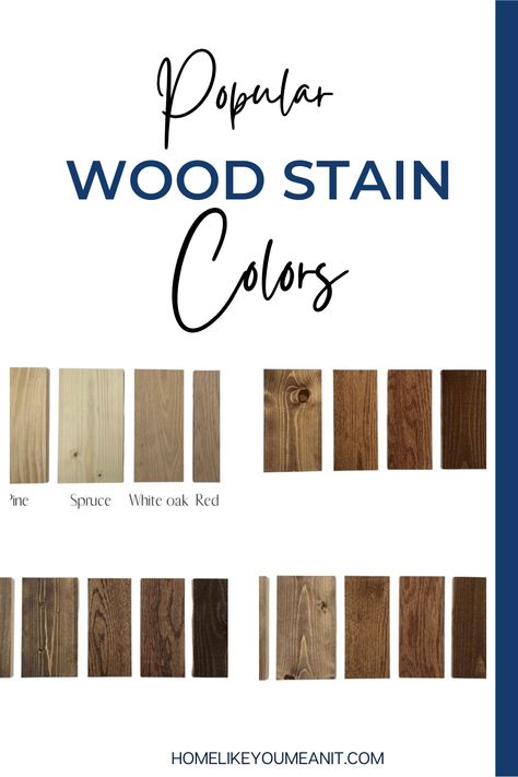 Choosing stain colors for wood is always one of the hardest decisions. Just like with paint colors, all wood stains have undertones and you need to make sure the stain you go with matches the undertones in your home’s furnishings and fixed elements. In today’s post we’ll highlight some popular wood stain colors, and I’ll even give you step-by-step instructions on how to stain wood. Stain Colors For Pine Wood Furniture, Types Of Stain For Wood, Minwax Mixed Stain Colors, Stain Colors For Kitchen Island, Jacobean Wood Stain, Best Wood Stain For Farmhouse Look, Dura Seal Stain Colors On White Oak, Mid Century Stain Color, Farmhouse Front Door Stain Colors