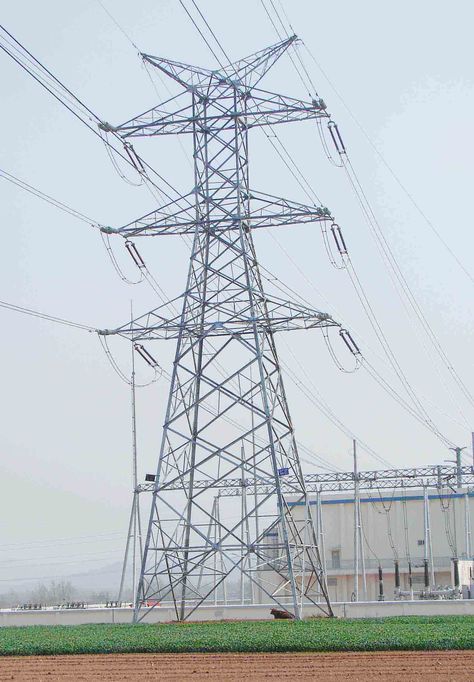 220KV power transmission tower  www.mzgjg.com Electric Station, Ladder Logic, Electric Pole, Engineering Quotes, Transmission Tower, Civil Engineering Design, Power Tower, Power Transmission, Transmission Line