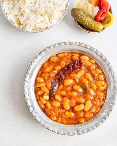 Kuru Fasulye (White Bean Stew) - Hermann Thicken Stew, White Bean Stew, White Bean Recipes, Using A Pressure Cooker, National Dish, Bean Stew, Rice Ingredients, Vegan Soups, White Bean