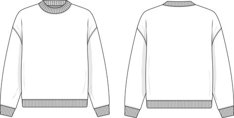 Knit Sweater Technical Drawing, Sweater Technical Drawing, Sweater Flat Sketch, Schematics Design, Hoodie Technical Drawing, Sweatshirt Drawing, Sweater Template, Sweater Illustration, Sweater Drawing