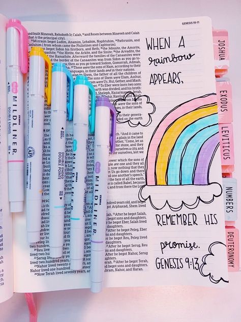 (Not mine!!) #preppy #bible #biblejournaling #biblestudy #rainbow #aesthetic #art Preppy Bible Study, Preppy Bible Journaling, Preppy Bible Verses, Preppy Journal Ideas, Preppy Notes, Preppy Bible, Preppy Rainbow, Bible Drawings, Bible Aesthetic