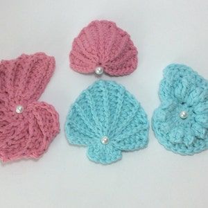 Crochet Seashell Applique, Seashell Crochet, Crochet Starfish, Crochet Fish Patterns, Seashell Pillow, Crochet Feather, Mermaid Headband, Seashells Patterns, Crochet Fish