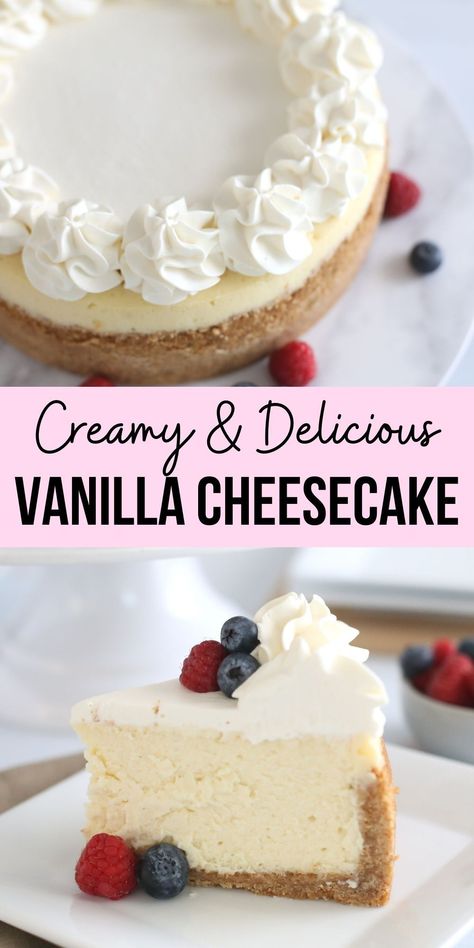 Vanilla cheesecake is a smooth and creamy New York style cheesecake that is light and fluffy. The perfect easy homemade vanilla cheesecake recipe.