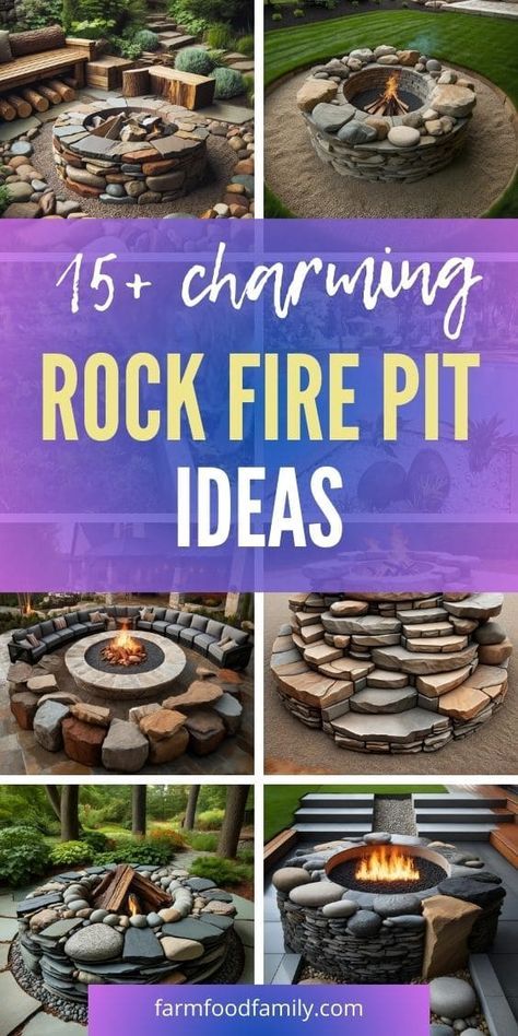 15 Stunning Rock Fire Pit Ideas to Transform Your Backyard 36 Diy Firepits Backyard Ideas, Rock Fire Pit Ideas, River Rock Fire Pit, Yard Fire Pit Ideas, Stone Fire Pit Ideas, Rustic Fire Pit Ideas, Rock Fire Pit, Natural Fire Pit, Rustic Fire Pit