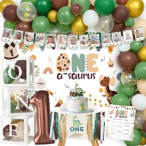 Dinosaur Themed Birthday Party Ideas, Dinosaur Themed 1st Birthday Party, One Asaurus Party Boy, Dinosaur First Birthday Party Ideas, Babys First Birthday Themes, Boy Birthday Theme Ideas, Baby Boy Birthday Themes First, Oneasaurus Birthday Party, 1st Birthday Boy Dinosaur Theme