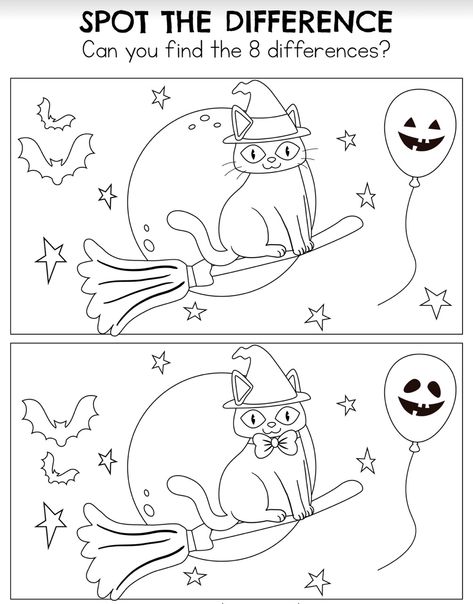 Halloween Spot The Difference, Spot The Difference Kids, Halloween Toddler Party, Halloween Activity Sheets, Bricolage Halloween, Halloween Crafts Preschool, Halloween Worksheets, Halloween Math, Adult Coloring Designs