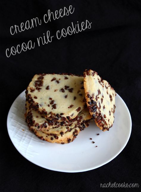 Cream Cheese Cocoa Nib Cookies from @Rachel *Rachel Cooks* Cacao Nibs Recipes, Cocoa Nibs, Peanut Butter Bars, Holiday Cookie Recipes, Mini Chocolate Chips, Homemade Chocolate, Perfect Desserts, Sweets Treats, No Bake Cookies