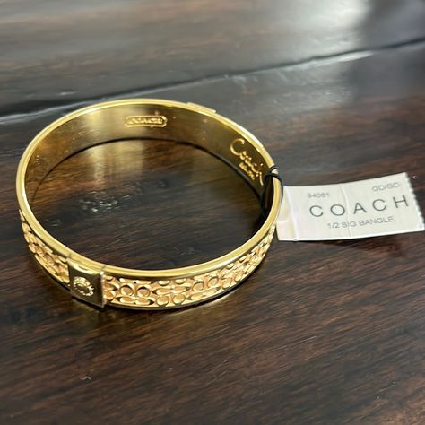 Nwt Coach Gold Bangle Coach Bangle, Dream Items, Dope Jewelry Accessories, Initial Charm Bracelet, Expensive Jewelry Luxury, Coach Jewelry, Jewelry Aesthetic, Enamel Bangle, Buckle Bracelet