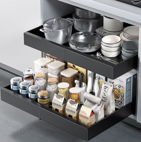 PRICES MAY VARY. Customizable Width Expansion: Elevate your kitchen organization with the Seinloes Pull Out Cabinet Organizer, featuring an adjustable width range from 12.5 inches to 20.5 inches. This customizable design ensures compatibility with any cabinet size, offering tailored storage solutions for pots, pans, bowls, spices, canned goods, and more. Upgrade 3 rails, Ultra-Reliable, Silent Performance: Engineered from premium-grade metal with precision damping rail guides, our cabinet organi Pot And Pan Organizer, Diy Kitchen Hacks, Pan Organizer, Organiser Cucina, Under Cabinet Storage, Pull Out Cabinet, Pot And Pans Organization, Cabinet Pantry, Pan Storage