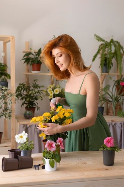 Person Holding Potted Plant Reference, Watering Plants Pose Reference, Person Watering Plants, Gardening Pose, Woman Watering Plants, Normal Poses, Plant Aesthetic, Beautiful Flowers Garden, Nature Flowers