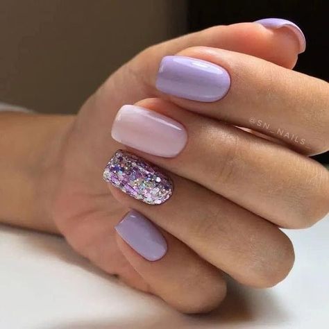 Lilac Nails, Lavender Nails, Glitter Gel Nails, Simple Gel Nails, Casual Nails, Cute Gel Nails, Dipped Nails, Fancy Nails, Nails Inspo