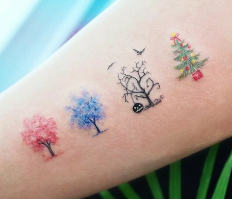 Girly Hand Tattoos, Colour Tattoo For Women, Autumn Tattoo, Cute Tiny Tattoos, Up Tattoos, Tree Tattoo, Creative Tattoos, Mini Tattoos, Meaningful Tattoos