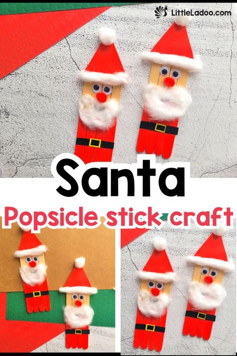 Popsicle Stick Santa Craft Santa Craft For Kids, Santa Craft, Felt Kids, Believe In Santa, Scary Pumpkin Carving, Cute Craft, Santa Crafts, Ornament Craft, Homemade Christmas Decorations