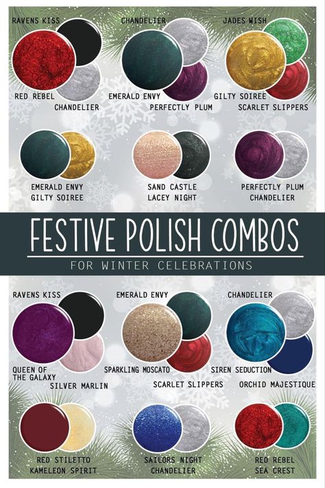 Dip Nail Winter Colors, Winter Nails Gel Polish, Fall Nail Polish Pairings, Winter Gel Polish Nails, Christmas Colors For Nails, Holiday Mani Pedi Combo, Nail Polish Color Combinations, Winter Nail Color Combos, Monthly Nail Colors