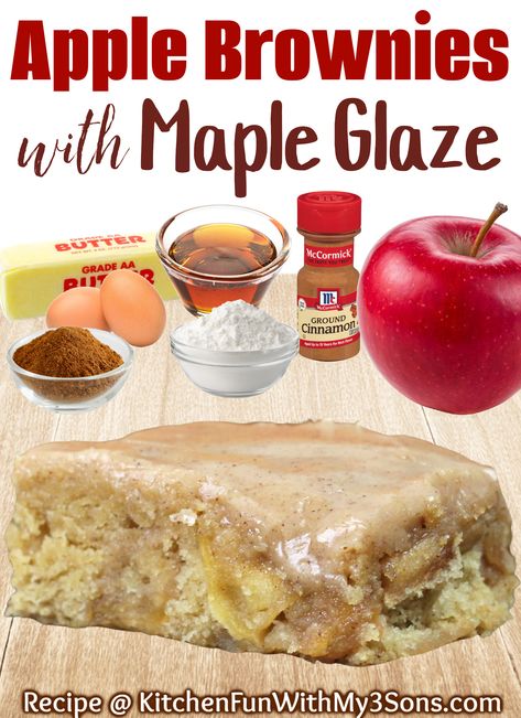 Apple Blondies Recipe, Apple Brownies, Maple Desserts, Apple Blondies, Pumpkin Spice Recipe, Blondies Recipe, Cinnamon Recipes, Maple Glaze, Glaze Recipe