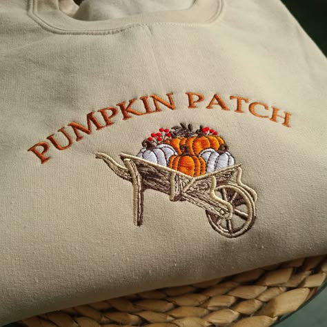 Pumpkin Patch embroidered sweatshirt, Pumpkin halloween sweatshirt, Fall halloween sweatshirt, Vintage crewneck, embroidered halloween witch sweatshirt, halloween vintage crewneck I've included images showing the design on a SAND Sweatshirt, please message me for specific sweatshirt colour requests/a request for changing the embroidery colour. ▶️ HOW TO ORDER > Swipe through all the photos and check out our size charts and different colours available for the apparel you would like! > Chose your Fall Embroidery Shirts, Halloween Embroidered Sweatshirt, Fall Embroidered Sweatshirts, Fall Sweatshirt Designs, Embroidered Halloween, Fall Embroidery, Witch Sweatshirt, Crewneck Vintage, Womens Sweatshirts