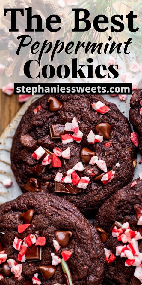 These fudgy chocolate peppermint cookies are loaded with chocolate chips, Andes mints, and Andes peppermint chips. They are the perfect Christmas cookie. Chocolate Peppermint Cookies Recipe, Peppermint Mocha Cookies, Peppermint Chocolate Chip Cookies, Peppermint Cookie Recipe, Cookies Sans Gluten, Vegan Chocolate Cookies, Vegan Christmas Cookies, Chocolate Peppermint Cookies, Hot Chocolate Cookies