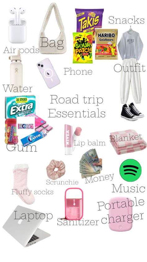 Trip Essentials Packing Lists, Road Trip Necessities, Travel Backpack Essentials, Road Trip Bag, Road Trip Kit, Preppy Travel, Trip Games, Travel Packing Checklist, Airplane Travel Essentials