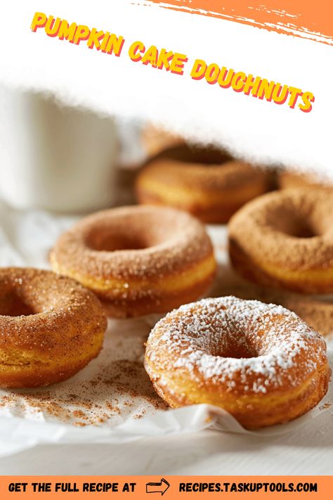 Pumpkin Doughnuts Fried, Cake Doughnuts Baked, Doughnuts Baked, Cake Doughnuts Recipe, Pumpkin Doughnuts, Cake Doughnuts, Pumpkin Doughnut, Doughnut Pan, Doughnuts Recipe