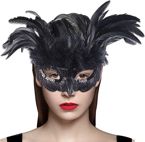 Amazon.com: AotheFory Halloween Black Feather Raven Masquerade Mask - Halloween Costume - Cosplay - Venetian - Mardi Gras - Crow Mask : Clothing, Shoes & Jewelry Raven Halloween Costume, Raven Costume, Crow Mask, Crow Costume, Raven Feather, Feather Mask, Queen Costume, Masquerade Mask, Halloween Black