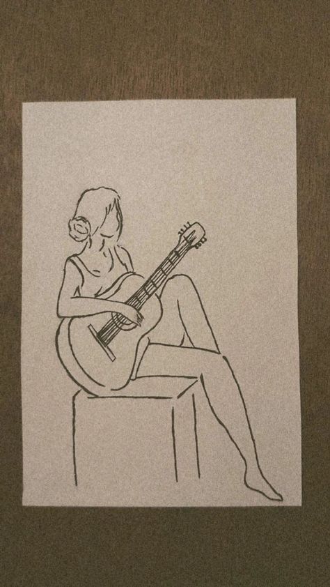 Girl Playing Guitar Drawing, Singing Sketch, Playing Guitar Drawing, White Board Drawings, Singing Drawing, Guitar Sketch, Playing A Guitar, Board Drawing, Guitar Drawing