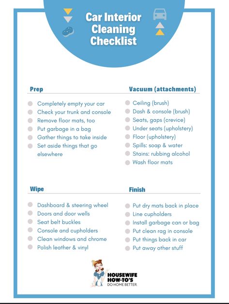 Checklist New Home, Car Detailing Supplies, Car Detailing Interior, Car Checklist, Home Maintenance Schedule, Home Maintenance Tips, Car Life Hacks, Mobile Car Wash, Styling Home