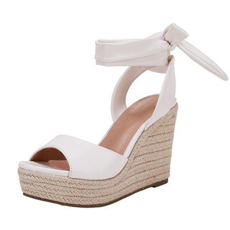 Summer Dress Shoes, Tie Up Espadrilles, Hoco 2024, Wedged Heel, Summer Dresses Shoes, Heel Sandals Outfit, Womens Espadrilles Wedges, White Wedge Sandals, Pink Wedges