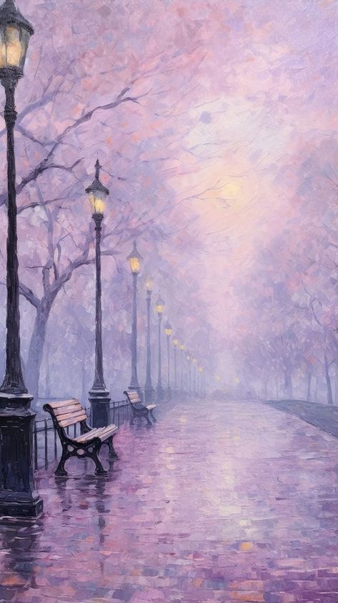 Simple pastel purple impressionism painting background outdoors nature street. | premium image by rawpixel.com Purple Impressionism, Purple Nature Wallpaper, Cherry Iphone Wallpaper, Iphone Wallpaper Rain, Pastel Impressionism, Pastel Purple Aesthetic, Iphone Wallpaper Pink, Rain Wallpaper, Iphone Wallpaper Iphone