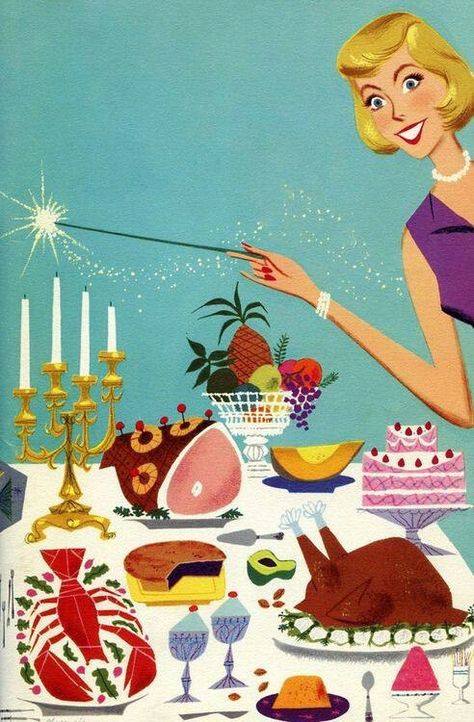 Mid Century Modern Thanksgiving Modern Thanksgiving, Vintage Housewife, Vintage Cartoons, Postal Vintage, Mid Century Illustration, Retro Housewife, Thanksgiving Card, Vintage Thanksgiving, Vintage Cooking