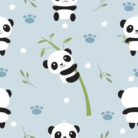 Vector cute panda and bamboo tree seamle... | Premium Vector #Freepik #vector #panda-pattern #panda-face #panda-cartoon #baby-panda Baby Panda Bears, Tree Abstract, Panda Drawing, Panda Lindo, Cute Panda Wallpaper, Bamboo Tree, Panda Print, Kids Fabric, Baby Panda