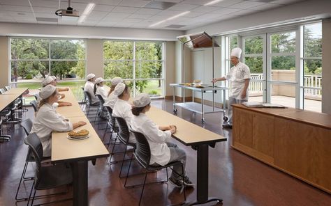 Culinary Arts Classroom, Cooking School Interior, Cooking School Design, Arts Classroom, School Interior, Baking Classes, Culinary School, School Building, Cooking Class