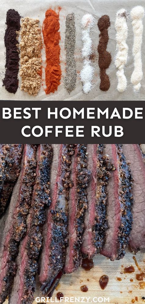 This coffee rub goes perfectly on smoked steaks and brisket, and is much cheaper than the store-bought rubs. The star of the show is the coffee, which is earthy, savory and pairs perfectly with beef. Be sure to try this homemade coffee rub the next time you've got beef on the menu! | homemade coffee steak rub | coffee crusted steak | steak coffee rub recipe | coffee steak seasoning | coffee steak rub recipes | coffee steak rubs for grilling | best coffee steak rub | best coffee rub Coffee Brisket Rub Recipe, Coffee Rub Brisket, Steak Coffee Rub Recipe, Coffee Rub For Ribs, Espresso Steak Rub, Espresso Rub Recipe, Coffee Steak Rubs For Grilling, Coffee Crusted Steak, Brisket Recipes Smoked Dry Rubs