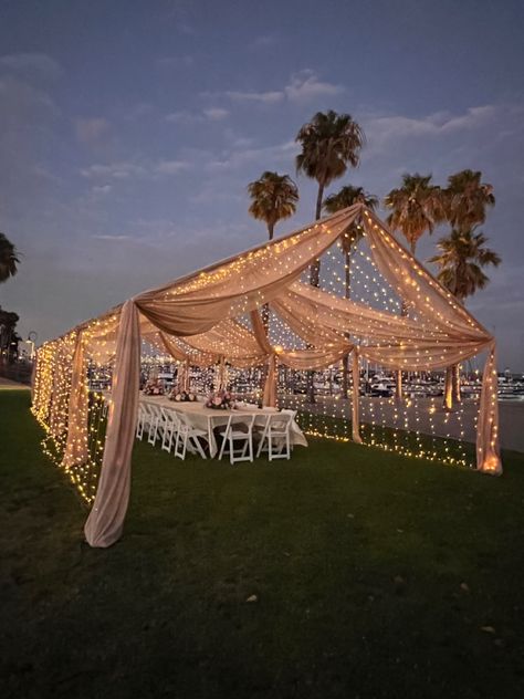 #naked #tent #carpa #party #fiesta #eventplanner #decor #nowavailable #brissizevents Canopy With Lights Outdoor, Party Tent With Lights, Pergola Party Decor, Outdoor Quincenera Ideas, Sweet 16 Outside Decorations, Garden Party Tent Decor, Outdoor Tent Birthday Party, Sweet 16 Tent Party, Backyard Fairy Lights Party