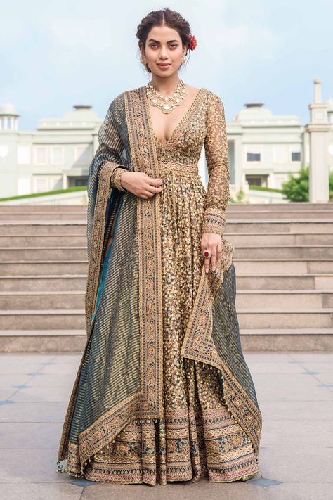 Tarun Tahilliani VINTAGE ANARKALI, CHURIDAR, AND DUPATTA $4,710.00 Chintz Print, Tissue Dupatta, Anarkali Churidar, Bollywood Glamour, Saree Jackets, Kundan Work, Saree Designs Party Wear, Hair Accessories Collection, Aari Embroidery