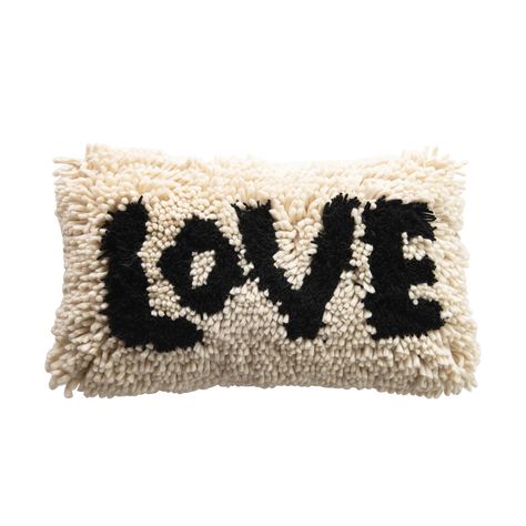 "Buy Black & Cream Love Shag Lumbar Pillow at Michaels. com. This shag pillow instantly upgrades any couch or chair, and catches the eye effortlessly with cream base and black letters that spell love. This shag pillow instantly upgrades any couch or chair, and catches the eye effortlessly with cream base and black letters that spell love. Made out of a wool blend, this pillow brings both comfort and unique style to any seating. Details: Black and cream 24\" x 14\" Wool blend For indoor use | Bla Spell Love, Cuddling On The Couch, Fringe Pillows, Cream Base, Rectangle Pillow, Creative Co Op, Antique Farmhouse, Support Pillows, Lumbar Throw Pillow