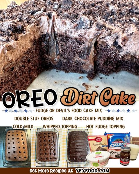 Oreo Dream Dessert, Oreo Dirt Pudding Cake, Brownie Dirt Cake, Birthday Dirt Cake, Dirt Cake Birthday, Dirt Poke Cake, Easy Oreo Dirt Cake, Oreo Birthday Party, Oreo Dirt Cake Recipe