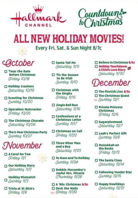 Christmas Schedule, Christmas Sunday, Christmas Charades, Movie Schedule, Old Time Christmas, December Holidays, Hallmark Movie, Christmas Memories, Hallmark Movies