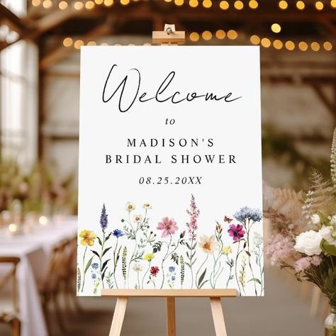 Elegant Wildflower Bridal Shower Welcome Sign Welcome Acrylic Sign, Bridal Shower Signage, Wildflower Theme, Wildflower Bridal Shower, Garden Party Bridal Shower, Spring Bridal Shower, Watercolor Wildflowers, Summer Bridal Showers, Floral Signs