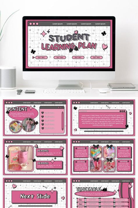 Cute Student Learning Plan Powerpoint Template Pink#pikbest#powerpoint Good Slide Presentation, All About Me Powerpoint Slide, Power Point Design Templates, Cute Powerpoint Templates Aesthetic, Pink Power Point Template, Research Powerpoint Template, Research Powerpoint Presentation, Power Point Inspo Aesthetic, About Me Powerpoint Slide