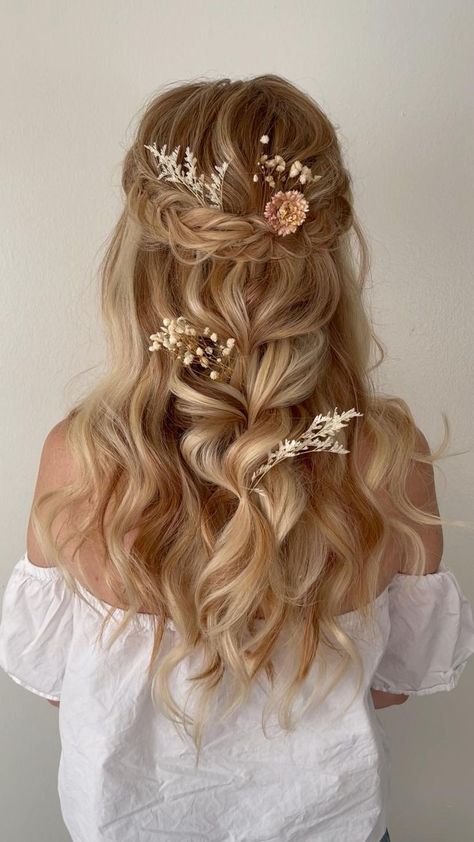 Whimsical Wedding Hair, Up Wedding Hair, Whimsical Hair, Bridal Hair Half Up, Half Up Hairstyle, Half Up Wedding, Wedding Hairstyles And Makeup, Half Up Wedding Hair, Wedding Hair Half