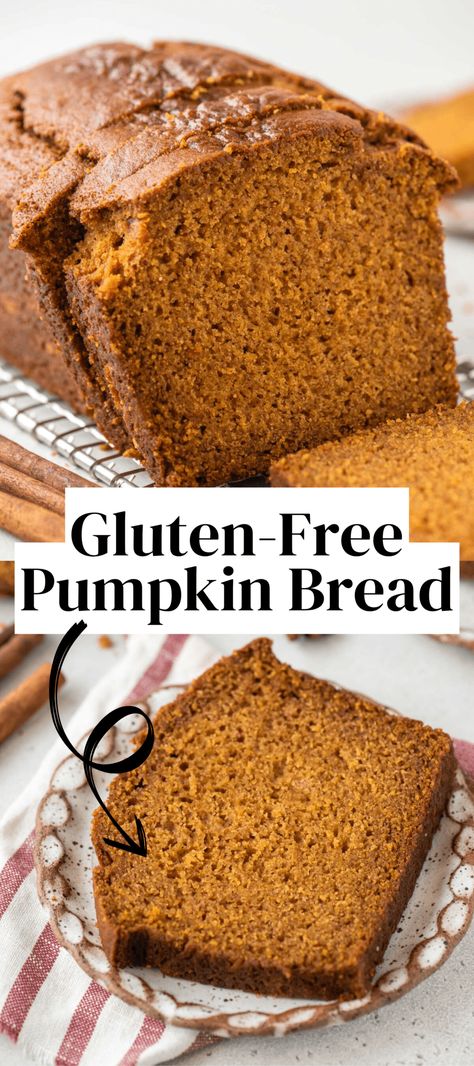 Gluten Free Pumpkin Bread pin with overlay text Pumpkin Spice Gluten Free, Gluten Free Pumpkin Bread In Bread Machine, Pumpkin Bread Gluten Free Dairy Free, Gluten Free Canned Pumpkin Recipes, Gf Pumpkin Bread Recipe, Gluten Free Punkin Bread, Pumpkin Bread Gf Gluten Free, Gluten Free Autumn Baking, Pumpkin Recipes Dessert Gluten Free