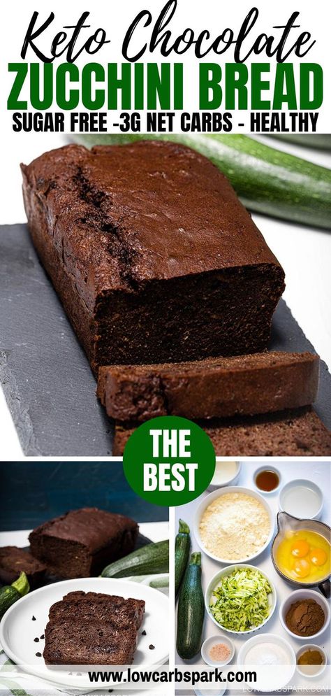 Keto Zuchini Baking Recipes, Keto Chocolate Zucchini Bread, Sugar Free Zucchini Bread, Low Carb Zucchini Bread, Dolce Poche Calorie, Simply Food, Dessert Breads, Keto Cakes, Keto Zucchini