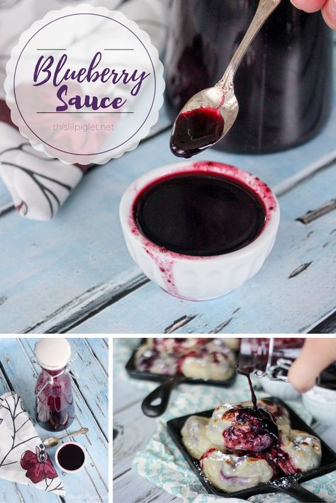 Blueberry Sauce - This Lil Piglet Blueberry Sauce Recipe, Honey Granola, Blueberry Topping, Blueberry Sauce, Easy Blueberry, Ice Cream Toppings, Almond Cakes, Frozen Blueberries, Barbecue Sauce