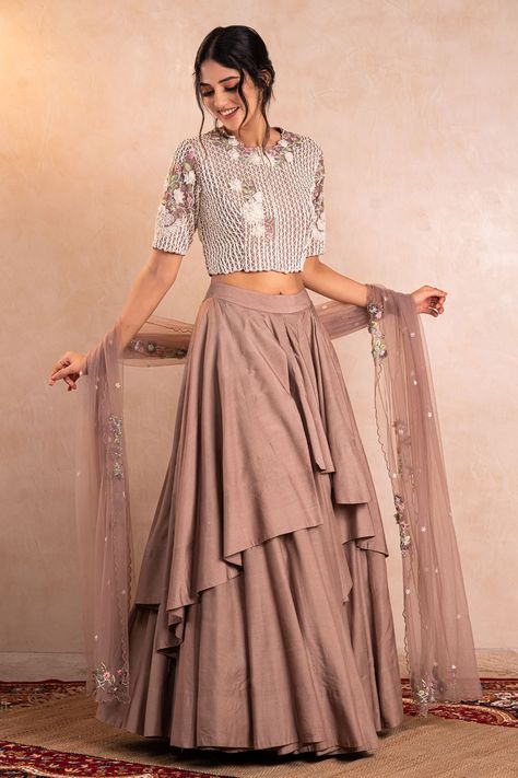 Buy #Shikha and #SrishtiDesign #layered #lehenga set online at #Aza #Fashions Shop online now at #Azafashions.com Call +91 99870 70743 or email contactus@azafashions.com for enquiries. #wedding #festive #ethnic #tradional #shopping #shoponline #party #reception #bride Net Skirt And Top Indian, Western Choli Design, Gagra Choli Fashion, Tradional Wear, Layered Lehenga, Long Skirt And Top, Reception Bride, Simple Lehenga, Party Reception