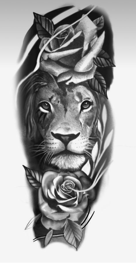 Leo Lion Tattoos For Women Arm, Lion Rose Tattoo, Lion Tattoo Half Sleeve, Lion And Rose Tattoo, Leo Lion Tattoos, Female Lion Tattoo, Iphone Wallpaper Ideas, Lion Flower, Tattoo Ideas Unique