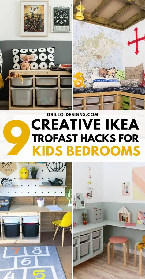 Ikea Trofast Playroom Ideas, Ikea Toy Room Storage, Storage Toys Ideas, Toy Storage Kids Bedroom, Ikea Hacks Toy Storage, Ikea Storage Playroom, Ikea Toy Storage Ideas Playrooms, Ikea Desk Kids Room, Ikea Toddler Room Boy